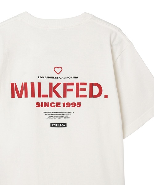 MILKFED.(ミルクフェド)の「S/S TEE EMBROIDERED BAR AND HEART/バックプリント ロゴ半袖Tシャツ(Tシャツ/カットソー・レディース・ライトパープル/ベージュ/ライトピンク/グリーン/ホワイト/チャコールグレー/オフホワイト/ブラック・MEDIUM/SMALL)」の3枚目の写真