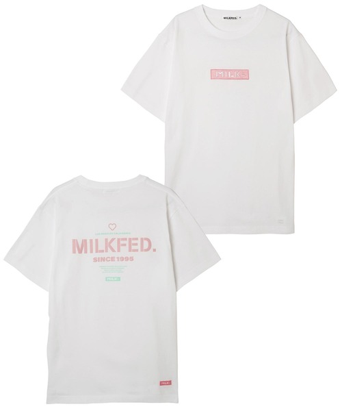 MILKFED.(ミルクフェド)の「S/S TEE EMBROIDERED BAR AND HEART/バックプリント ロゴ半袖Tシャツ(Tシャツ/カットソー・レディース・ライトパープル/ベージュ/ライトピンク/グリーン/ホワイト/チャコールグレー/オフホワイト/ブラック・MEDIUM/SMALL)」の9枚目の写真