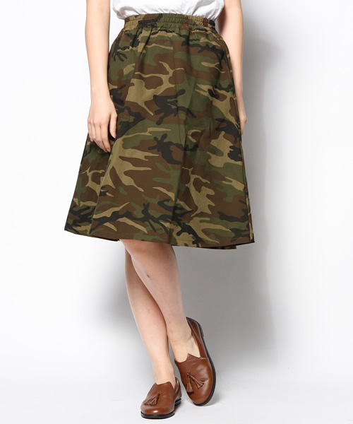 CIAOPANIC(チャオパニック)の「【Ciaopanic】カモプリントフレアスカート(スカート・レディース・ネイビー/グリーン/カーキ・FREE)」の1枚目の写真