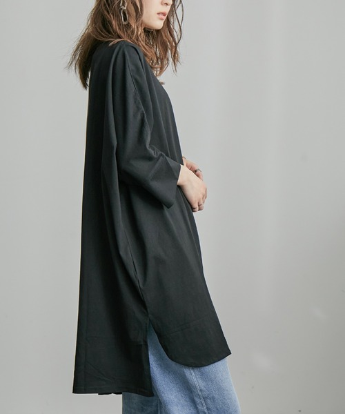 Fashion Letter（ファッションレター）の「ラウンドネックチュニック（Tシャツ/カットソー・レディース・グレイッシュベージュ/ブラック/オフホワイト・M/4L/LL）」の22枚目の写真