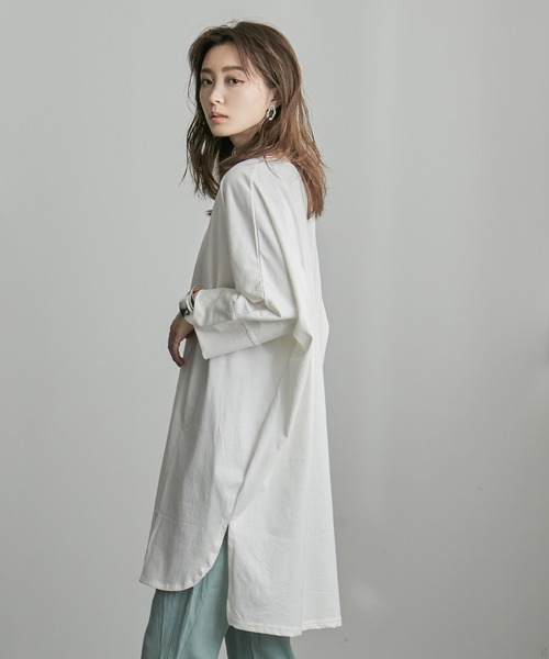 Fashion Letter（ファッションレター）の「ラウンドネックチュニック（Tシャツ/カットソー・レディース・グレイッシュベージュ/ブラック/オフホワイト・M/4L/LL）」の16枚目の写真