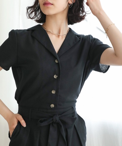 Bab（バブ）の「【WEB限定】オープンカラージャンプスーツ（つなぎ/オールインワン・レディース・ブラック/ベージュ/ナチュラル・38）」の2枚目の写真