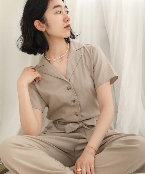 Bab（バブ）の「【WEB限定】オープンカラージャンプスーツ（つなぎ/オールインワン・レディース・ブラック/ベージュ/ナチュラル・38）」の7枚目の写真