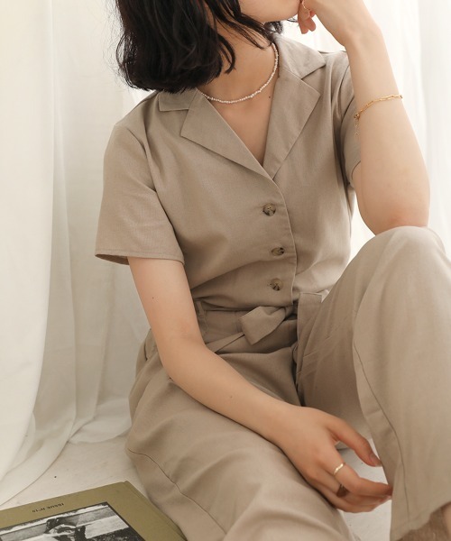 Bab（バブ）の「【WEB限定】オープンカラージャンプスーツ（つなぎ/オールインワン・レディース・ブラック/ベージュ/ナチュラル・38）」の8枚目の写真