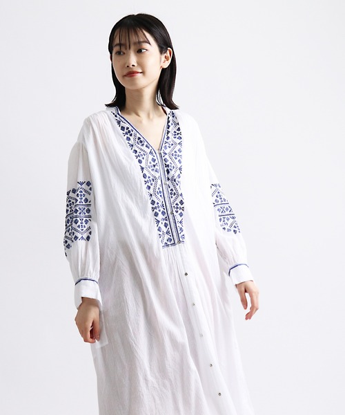 ワンピース ne Quittez pas C.DOBBY STRIPE EMB DRESS NE QUITTEZ PAS!（ヌキテパ）の「【 ne Quittez pas / ヌキテパ