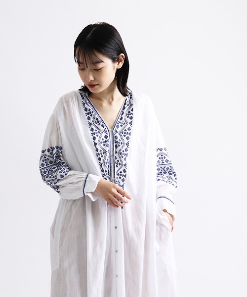 ワンピース ne Quittez pas C.DOBBY STRIPE EMB DRESS NE QUITTEZ PAS!（ヌキテパ）の「【 ne Quittez pas / ヌキテパ