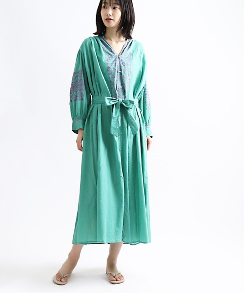 ワンピース ne Quittez pas C.DOBBY STRIPE EMB DRESS NE QUITTEZ PAS!（ヌキテパ）の「【 ne Quittez pas / ヌキテパ