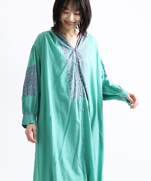 ワンピース ne Quittez pas C.DOBBY STRIPE EMB DRESS NE QUITTEZ PAS!（ヌキテパ）の「【 ne Quittez pas / ヌキテパ