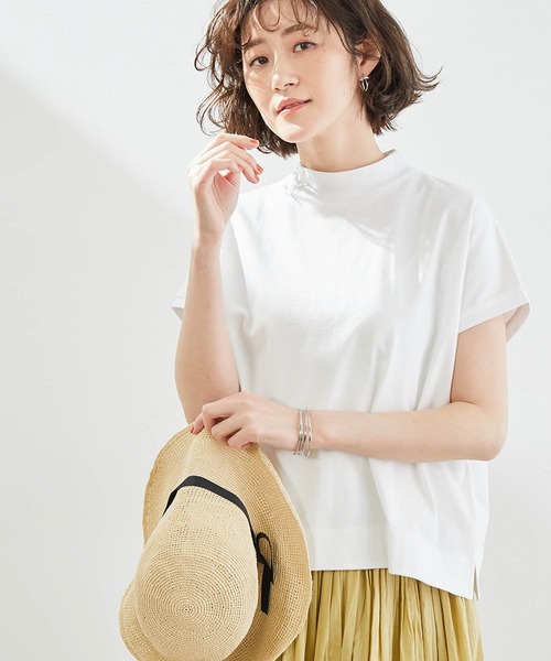 ROPE' PICNIC（ロペピクニック）の「【ラク美Tee】【TRUE COTTON】モックネックフレンチトップス（Tシャツ/カットソー・レディース・ベージュ/オフホワイト/グリーン系その他2/スミクロ/レンガ・38）」の2枚目の写真
