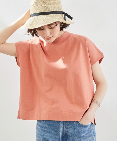ROPE' PICNIC（ロペピクニック）の「【ラク美Tee】【TRUE COTTON】モックネックフレンチトップス（Tシャツ/カットソー・レディース・ベージュ/オフホワイト/グリーン系その他2/スミクロ/レンガ・38）」の5枚目の写真