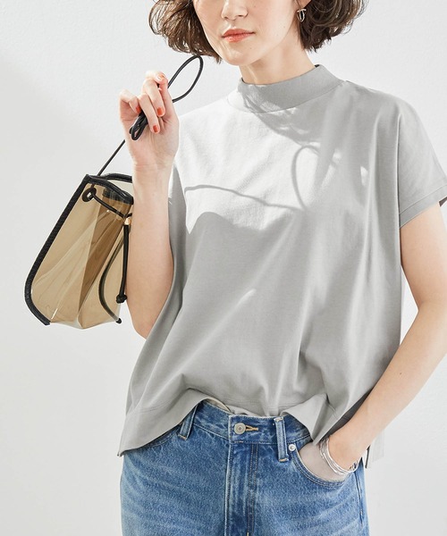 ROPE' PICNIC（ロペピクニック）の「【ラク美Tee】【TRUE COTTON】モックネックフレンチトップス（Tシャツ/カットソー・レディース・ベージュ/オフホワイト/グリーン系その他2/スミクロ/レンガ・38）」の4枚目の写真