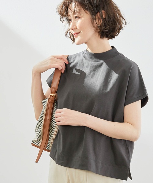 ROPE' PICNIC（ロペピクニック）の「【ラク美Tee】【TRUE COTTON】モックネックフレンチトップス（Tシャツ/カットソー・レディース・ベージュ/オフホワイト/グリーン系その他2/スミクロ/レンガ・38）」の19枚目の写真