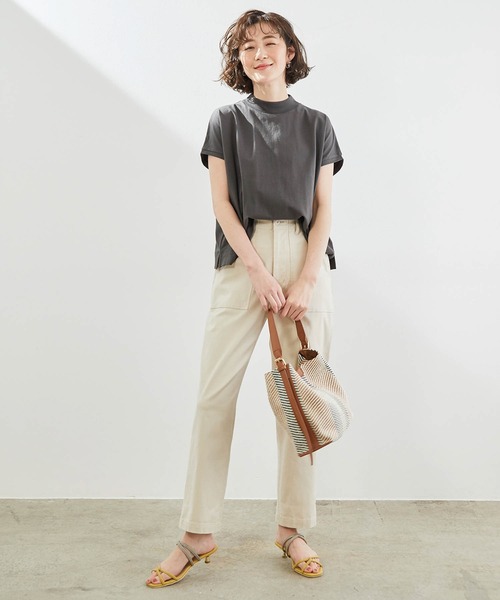 ROPE' PICNIC（ロペピクニック）の「【ラク美Tee】【TRUE COTTON】モックネックフレンチトップス（Tシャツ/カットソー・レディース・ベージュ/オフホワイト/グリーン系その他2/スミクロ/レンガ・38）」の20枚目の写真