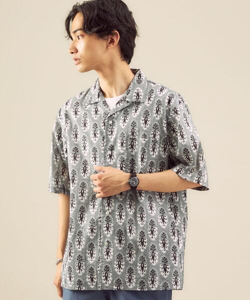 green label relaxing（グリーンレーベルリラクシング）の「[ ミュルーズ ] MULHOUSE オープンカラー 半袖シャツ ②（シャツ/ブラウス・メンズ・グレー/ベージュ/ロイヤルブルー/ワインレッド・LARGE/MEDIUM/SMALL）」の7枚目の写真