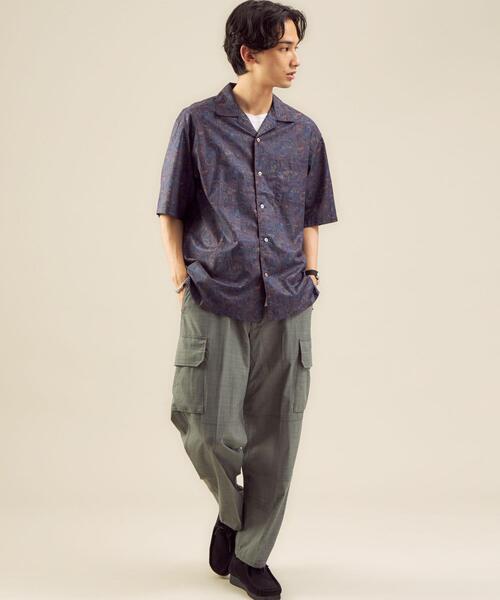 green label relaxing（グリーンレーベルリラクシング）の「[ ミュルーズ ] MULHOUSE オープンカラー 半袖シャツ ②（シャツ/ブラウス・メンズ・グレー/ベージュ/ロイヤルブルー/ワインレッド・LARGE/MEDIUM/SMALL）」の6枚目の写真