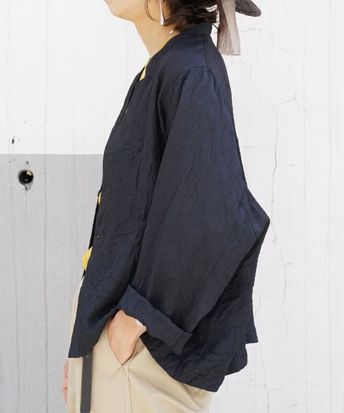 DROIT BELLO（ドロイトベロ）の「DROIT BELLO（ドロイトベロ）アセテートシャツジャケット（シャツ/ブラウス・レディース・ブラック/ミント・FREE）」の7枚目の写真