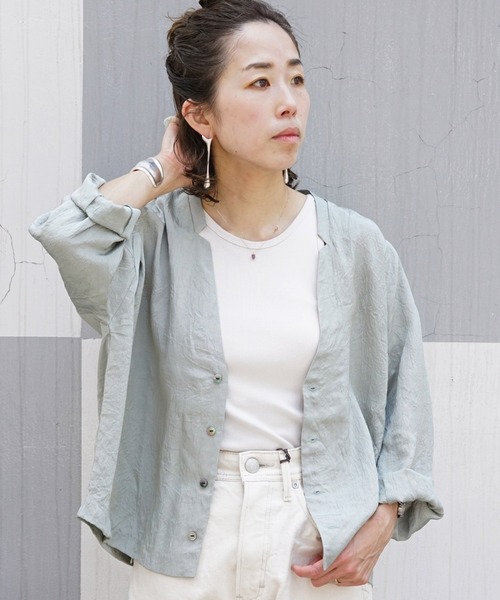 DROIT BELLO（ドロイトベロ）の「DROIT BELLO（ドロイトベロ）アセテートシャツジャケット（シャツ/ブラウス・レディース・ブラック/ミント・FREE）」の5枚目の写真