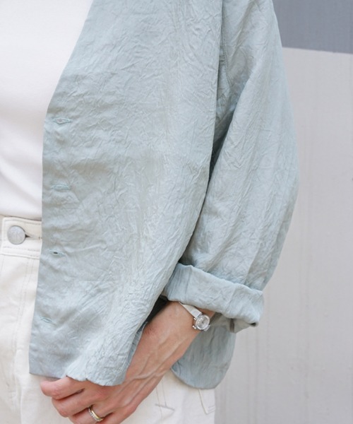 DROIT BELLO（ドロイトベロ）の「DROIT BELLO（ドロイトベロ）アセテートシャツジャケット（シャツ/ブラウス・レディース・ブラック/ミント・FREE）」の14枚目の写真