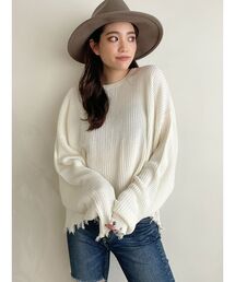 ダメージワッフルドルマンニット TOPS
