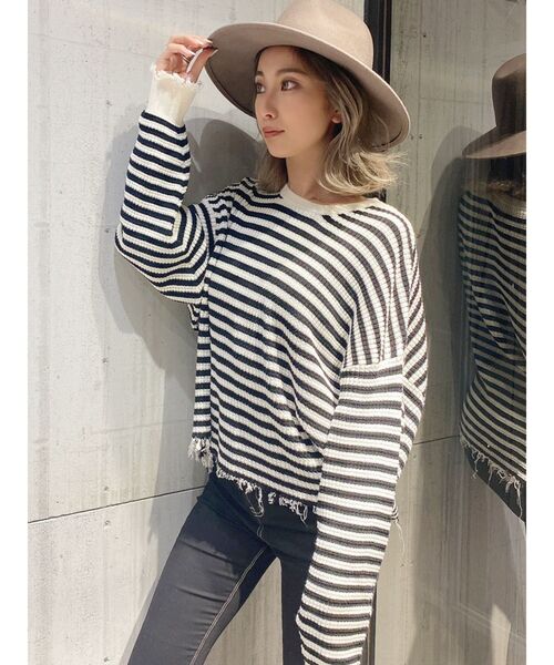 GYDA（ジェイダ）の「ダメージワッフルドルマンニット TOPS（ニット/セーター・レディース・ブラック/オフホワイト/その他1・FREE）」の16枚目の写真