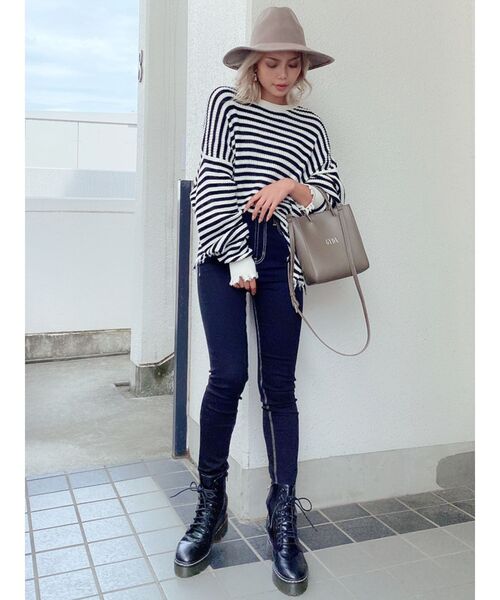 GYDA（ジェイダ）の「ダメージワッフルドルマンニット TOPS（ニット/セーター・レディース・ブラック/オフホワイト/その他1・FREE）」の20枚目の写真