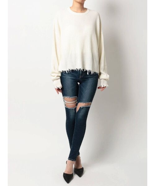 GYDA（ジェイダ）の「ダメージワッフルドルマンニット TOPS（ニット/セーター・レディース・ブラック/オフホワイト/その他1・FREE）」の4枚目の写真