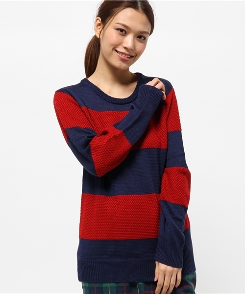 WEGO(ウィゴー)の「WEGO/ワイドボーダーニット(ニット/セーター・メンズ・ブルー/ネイビー・MEDIUM/LARGE)」の4枚目の写真