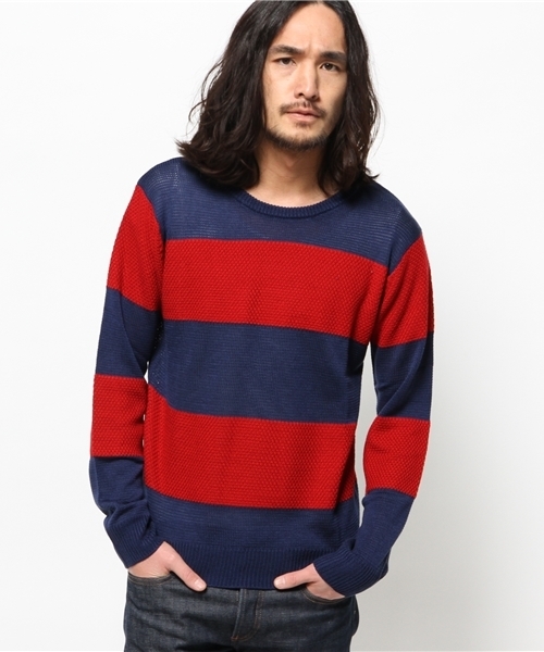 WEGO(ウィゴー)の「WEGO/ワイドボーダーニット(ニット/セーター・メンズ・ブルー/ネイビー・MEDIUM/LARGE)」の5枚目の写真