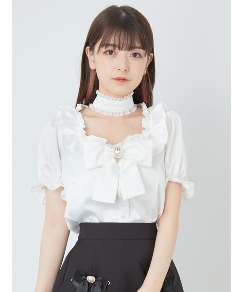 ネット限定お買い得商品 - ショップチャンネル Ank Rouge（アンクルージュ）の「チョーカー付サテンフリル トップス
