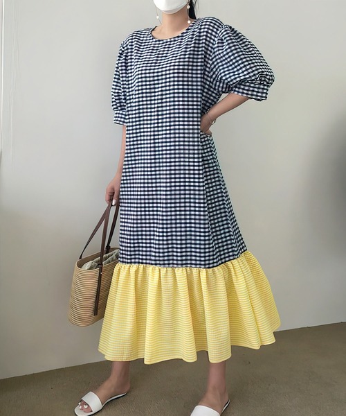 配色ギンガムチェックフリルビッグワンピース ワンピース Me Em Select ミームセレクト のファッション通販 Zozotown