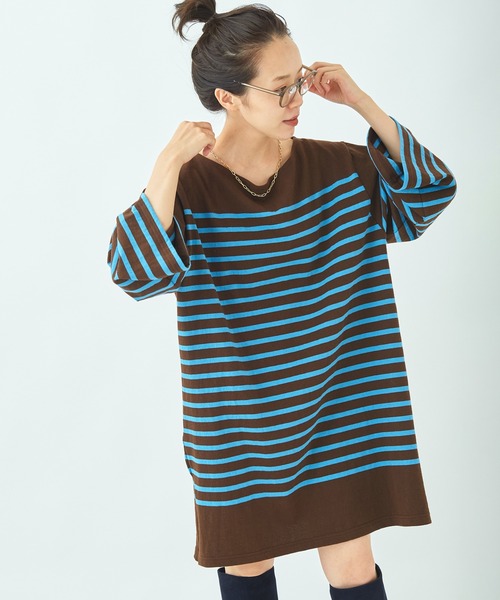 plage（プラージュ）の「【LE MINOR/ルミノア 】SP BDR LONG チュニック◆（Tシャツ/カットソー・レディース・ブラウン/サックスブルー・FREE）」の2枚目の写真