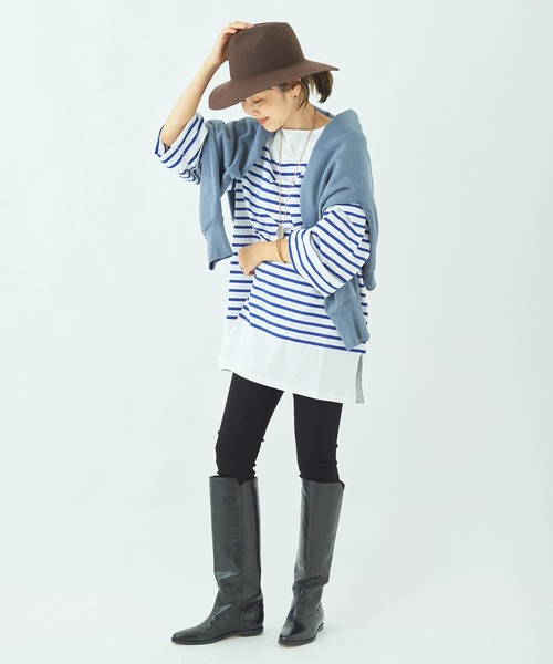 plage（プラージュ）の「【LE MINOR/ルミノア 】SP BDR LONG チュニック◆（Tシャツ/カットソー・レディース・ブラウン/サックスブルー・FREE）」の4枚目の写真