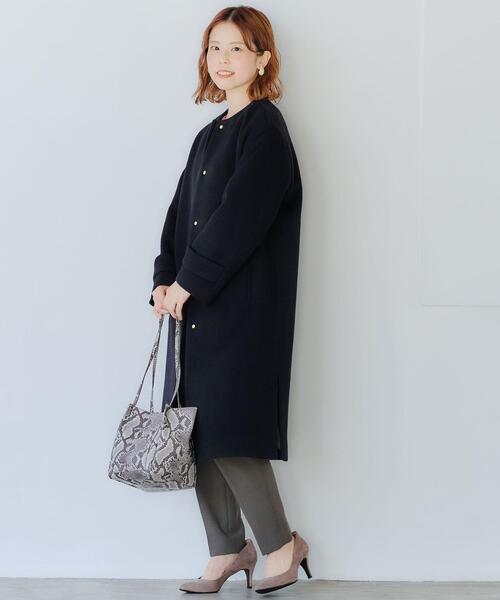 green label relaxing（グリーンレーベルリラクシング）の「【WEB限定】［ XS /H148-155㎝］ショート ビーバー ノーカラー コート（ノーカラーコート・レディース・ライトグレー/ライトブルー/ブラック/モカ・XS）」の18枚目の写真