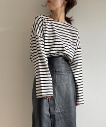 wee9s（ウィークス）の「over size border long tee / オーバーサイズボーダーロングTシャツ（Tシャツ/カットソー）」