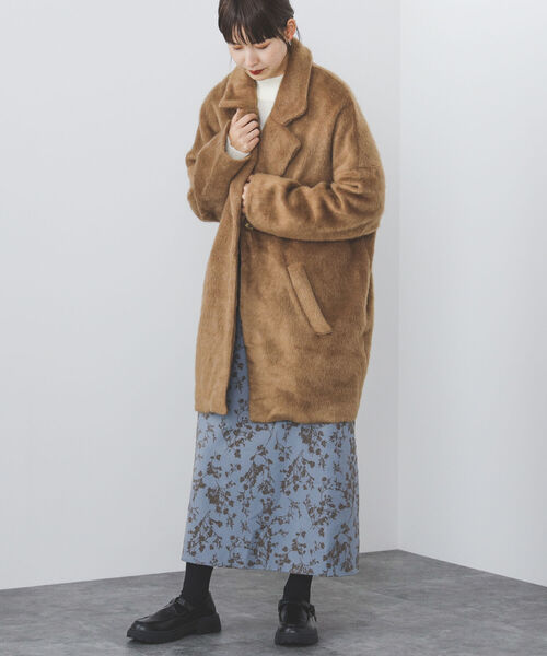 BEAMS HEART（ビームスハート）の「BEAMS HEART / シャギー コクーンコート（その他アウター・レディース・ベージュ/ブラウン・SMALL/MEDIUM）」の3枚目の写真