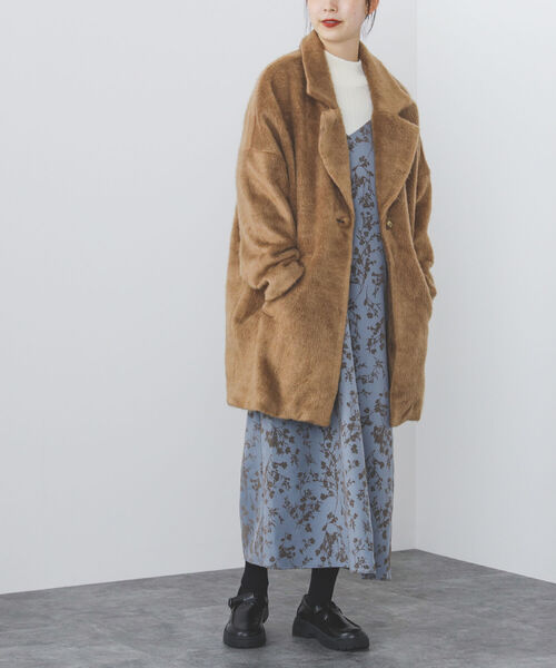 BEAMS HEART（ビームスハート）の「BEAMS HEART / シャギー コクーンコート（その他アウター・レディース・ベージュ/ブラウン・SMALL/MEDIUM）」の4枚目の写真