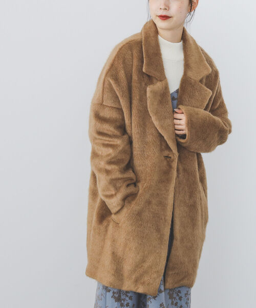 BEAMS HEART（ビームスハート）の「BEAMS HEART / シャギー コクーンコート（その他アウター・レディース・ベージュ/ブラウン・SMALL/MEDIUM）」の6枚目の写真