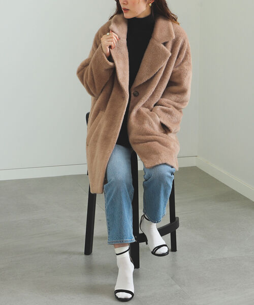 BEAMS HEART（ビームスハート）の「BEAMS HEART / シャギー コクーンコート（その他アウター・レディース・ベージュ/ブラウン・SMALL/MEDIUM）」の8枚目の写真