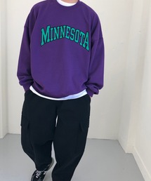カレッジ刺繍ロゴカラースウェットプルオーバー /オーバーサイズ/ビッグシルエット/カレッジロゴ/