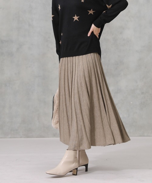 Gready Brilliant（グレディブリリアン）の「ニットプリーツフレアスカート（スカート・レディース・ブラック/ライトベージュ・38）」の18枚目の写真