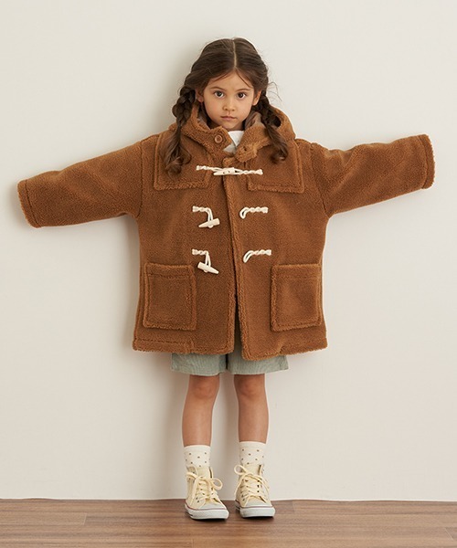 b・ROOM（ビールーム）の「ボアビッグダッフルコート（ダッフルコート・キッズ・キャメル/ベージュ/ミント・100cm/130cm/110cm/120cm/90cm）」の3枚目の写真