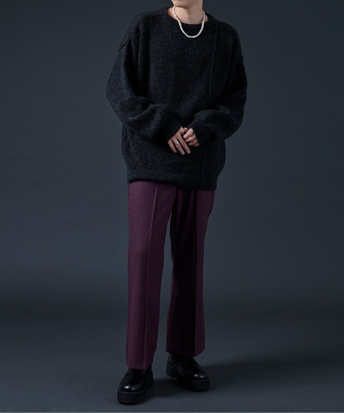 Ellno Loset（エルノロゼット）の「AWセンタープレスフレアパンツ/セットアップ対応（スラックス・メンズ・ダークパープル/ダークグリーン/ブラック・MEDIUM/LARGE）」の18枚目の写真