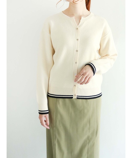 Te chichi（テチチ）の「ダブルジャカードキーネックカーディガン（カーディガン/ボレロ・レディース・ブラック/グレー/オフホワイト/ピンク・ﾌﾘ-）」の2枚目の写真