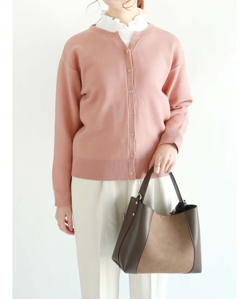 Te chichi（テチチ）の「ダブルジャカードキーネックカーディガン（カーディガン/ボレロ・レディース・ブラック/グレー/オフホワイト/ピンク・ﾌﾘ-）」の4枚目の写真