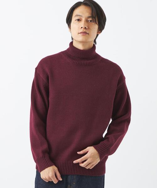 green label relaxing（グリーンレーベルリラクシング）の「スペインウールポリエステル リンクス タートルネック ニット -ウォッシャブル-（ニット/セーター・メンズ・オフホワイト/ブラック/ワインレッド・S/L/M/XL）」の9枚目の写真