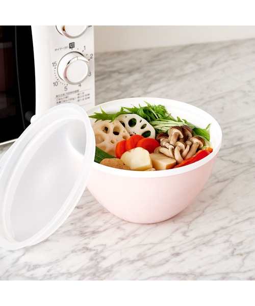 セール】耐熱レンジボウル＆ざるセット 20cm ピンク（キッチンツール