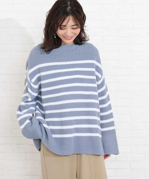 SHOO・LA・RUE（シューラルー）の「◆畦編みボーダー柄ふんわりゆるニット（ニット/セーター・レディース・ベージュ系2/ネイビー系2/ブルー系7・00）」の17枚目の写真