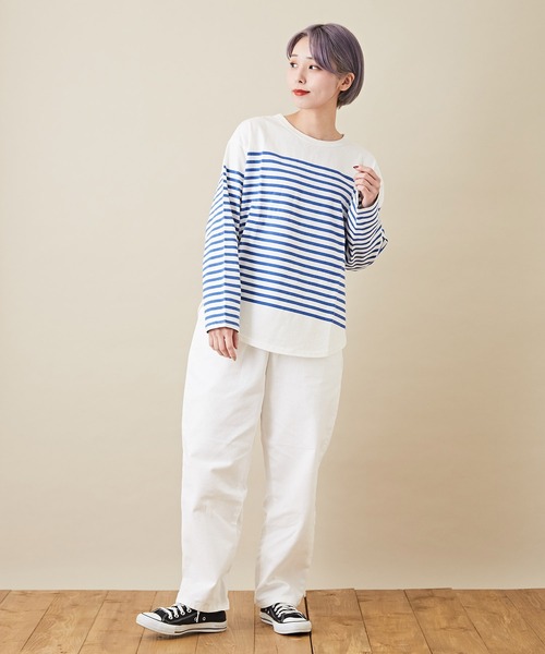 CUBE SUGAR（キューブシュガー）の「ピーチツイル ウエストゴム 無地 ワークパンツ（その他パンツ・レディース・ホワイト/ブラック/ナチュラル/サックスブルー/イエロー/オレンジ・M）」の13枚目の写真