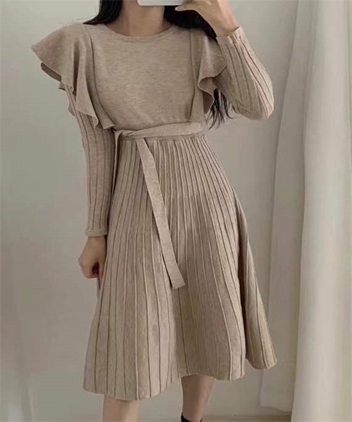 セール ウエストリボン付き肩フリルニットワンピース ワンピース Free Stylists フリー スタイリスト のファッション通販 Zozotown