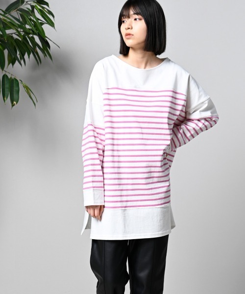 LUPILIEN(ルピリアン)の「【LUPILIEN】切替バスクTシャツ(Tシャツ/カットソー・レディース・ブラック/ピンク/ブルー/グリーン・FREE)」の4枚目の写真